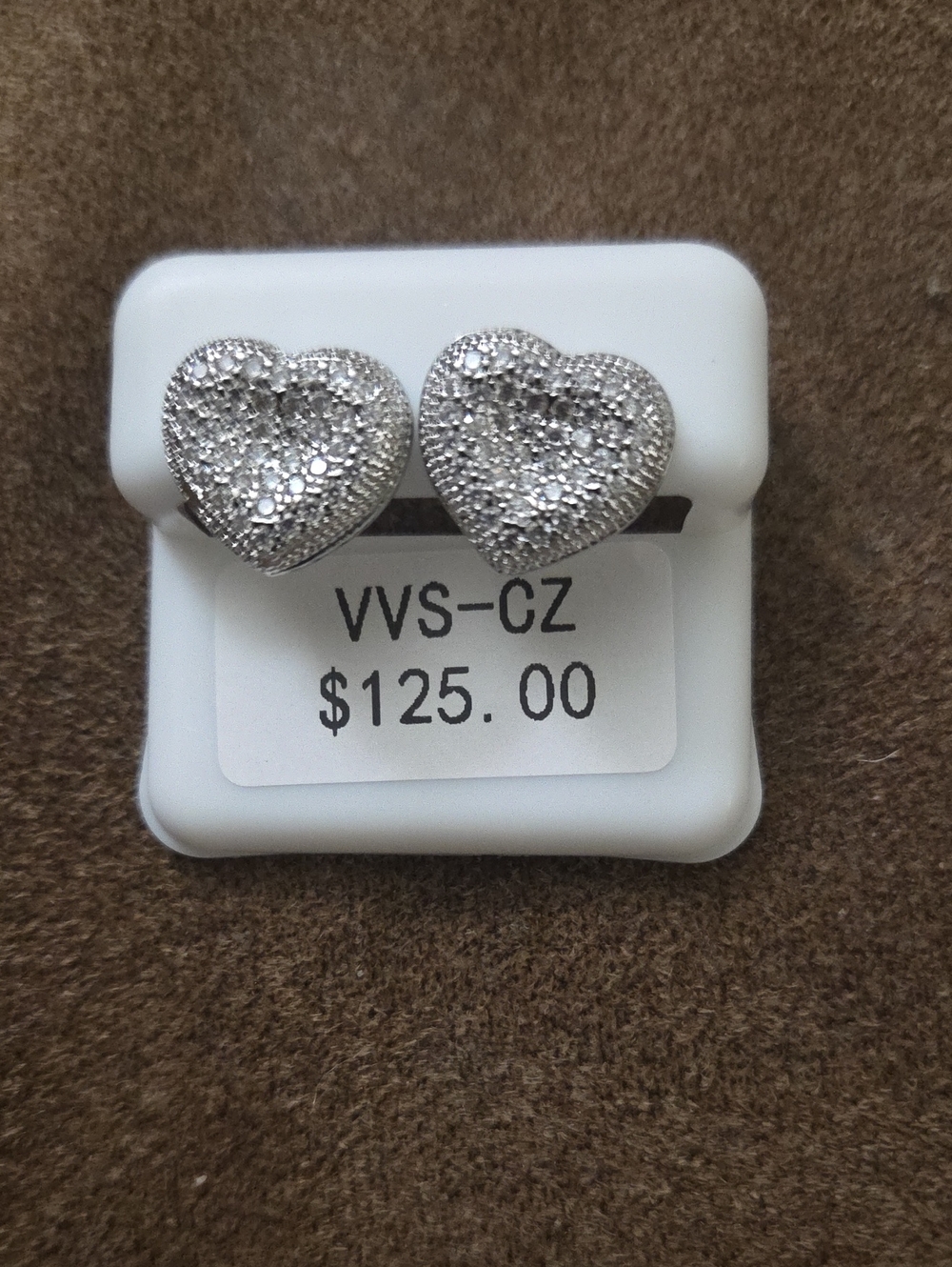 VVS Cubic Zircornia Pave Heart Stud Earrings